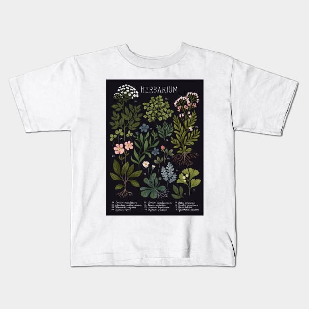 Herbarium Dark Kids T-Shirt by Iz Ptica